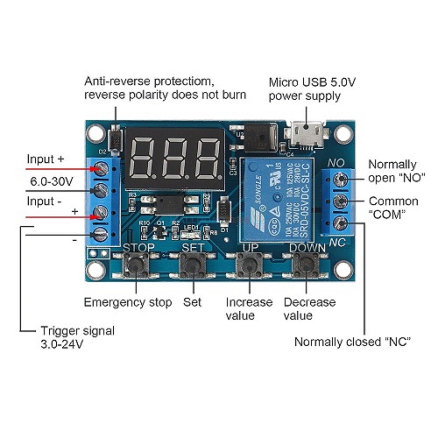HW-521 Timer Relay 6 To 30V Adjustable Timer Delay Timer in Pakistan