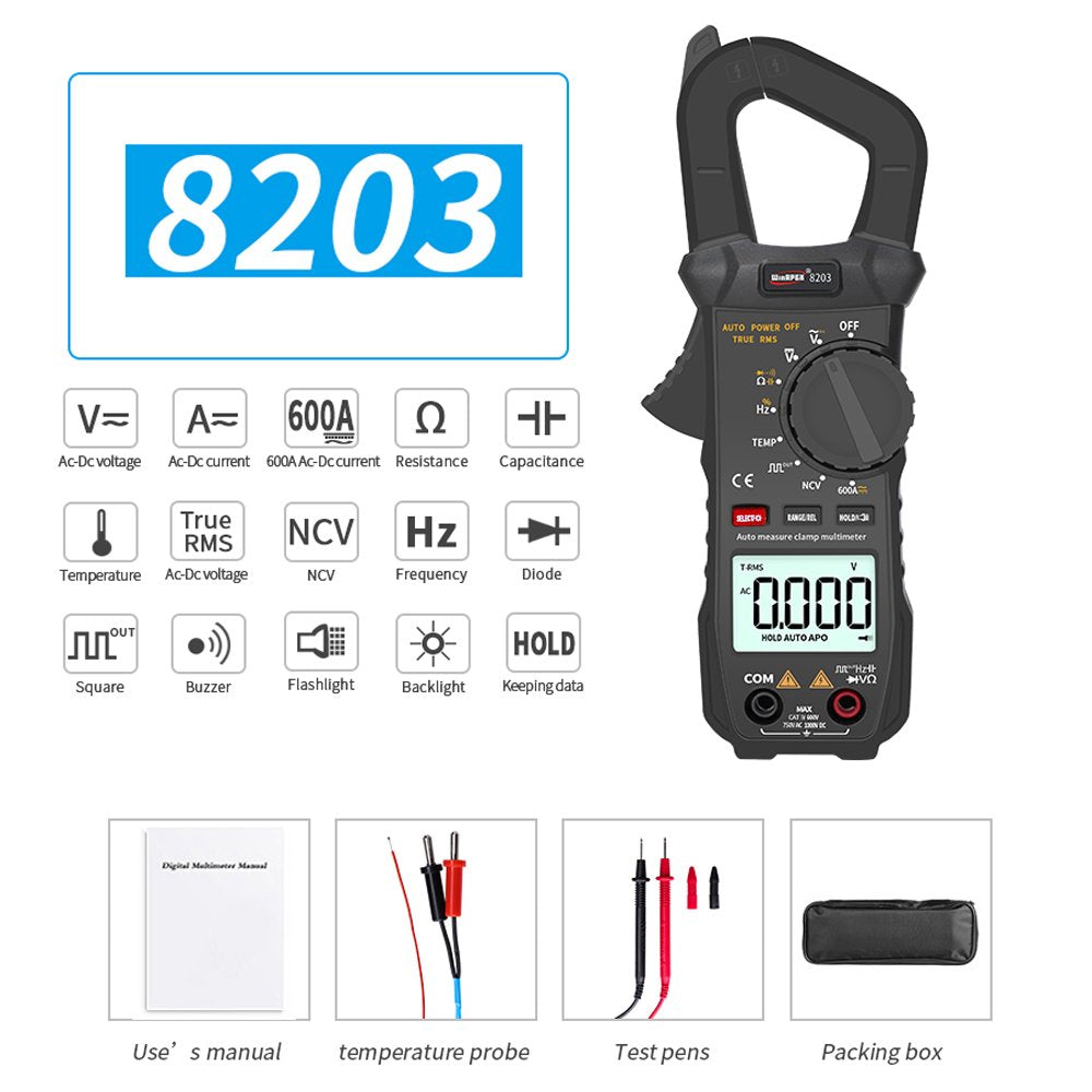 WINAPEX 8203 6000 Counts Digital Clamp Meter AC/DC